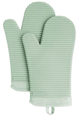 KitchenAid Ribbed Soft Silicone Oven Mitt Set, Pistachio 2 Count