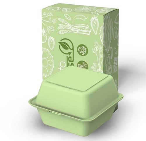 elastoREuse Burgerbox take away Verpackung - Essensbehälter to go Lunchbox nachhaltige Mehrweg Dose 1,2l spülmaschinengeeignet (geselliges grün)