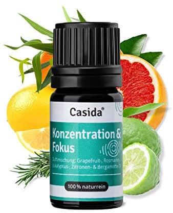 Casida® Konzentration & Fokus Duftmischung ätherische Öle mit Grapefruitöl, Rosmarinöl, Eykalyptusöl, Zitronenöl, Bergamottenöl - für eine bessere Konzentration - 5 ml - Aus der Apotheke