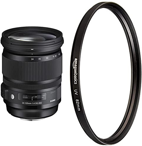 Sigma 635955 Obiettivo, 24-105Mm-F/4.0 -Af Dg Os, Hsm, Attacco Nikon, Nero & Amazon Basics - Filtro di protezione UV - 82mm
