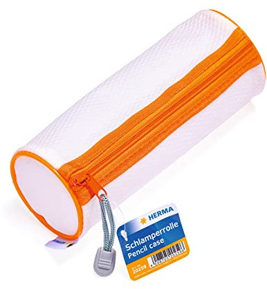 HERMA 20259 Federmäppchen Federtasche transparent orange, großes Schulmäppchen für Stifte mit Reißverschluss, Schlamppermäppchen für Jungen, Mädchen, Teenager, Kinder, Erwachsene