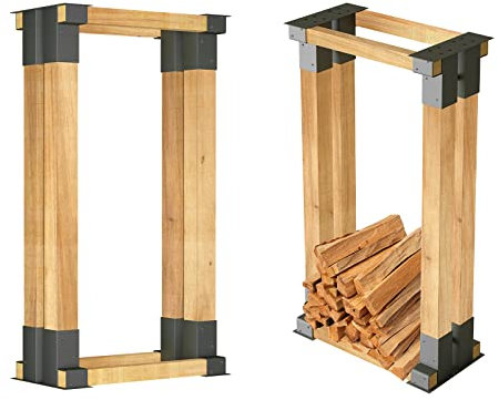 NAIZY Porte-bûches à Bois de Chauffage Range Bûches Extérieur Support D'empilage Robuste en Bois Galvanisé à Chaud pour l'intérieur et l'extérieur (Lot de 4)