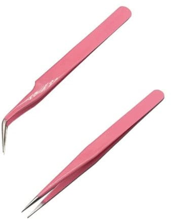 Pinzetta Extension Ciglia, 2 Pcs Pinzette Diritto e Curvo Tip Pinza, Pinzette Sopracciglia Punta Dritte, Pinze a Punta Curve, per Estensioni Ciglia