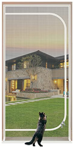 Zanzariera per animali domestici aggiornata per porte fino a 91,4 x 213,4 cm, resistente, a prova di gatto, con chiusura a cerniera, impedisce ai gatti di uscire da casa, camera da letto, soggiorno,