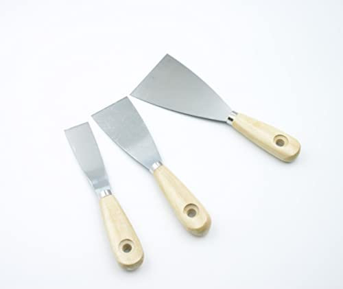 Set 3 Spatole Acciaio Con Manico Legno Per Stucco Carta da Parati Raschietto Spatola Acciaio Misura lame 30/50/80 mm spatola Universale