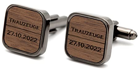 NaturSchatulle Manschettenknöpfe Herren Holz Gravur Individuell 1 Paar Schwarz Manschettenknopf Eckig Hochzeit Anzug Männer Cufflinks for Men