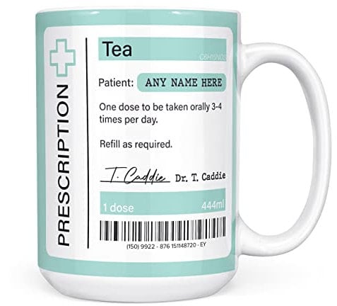 Mug Monster - Prescription for Tea Mug, Personalised Leaving Gift for Colleague - Ceramic Coffee Mug/Cup, Gift for Men or Women, Extra Large and Giant Mug Available, 15oz White Mug