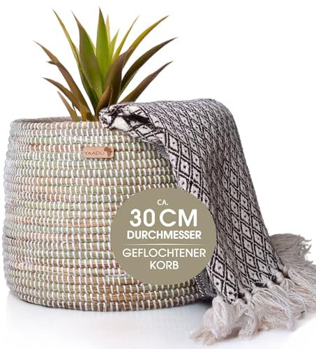 YAADU Nimba Panier de rangement tressé - Panier à plantes, panier d'étagère, panier africain, pot de fleurs, panier décoratif, cache-pot, rangement de jouets et divers objets - Modèle Nimba (blanc)
