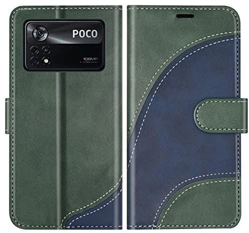 BoxTii Coque pour Xiaomi Poco X4 Pro 5G, Portefeuille Etui en Cuir PU, Magnétique Protection Housse Coque pour Xiaomi Poco X4 Pro 5G, Vert