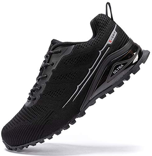Kricely Scarpe da Trail Running Uomo Outdoor Leggero Traspirante Scarpe da Passeggio Moda Multicolore Trekking Fitness Running Sneakers(Nero 49)