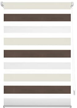Blindecor Indus Dreifarbiges Rollo ohne Bohren | Doppelrollo | Dreifarbiges Rollo für Tag und Nacht | Braun, Creme | Rollo 120 x 180 cm (BxL) | Stoffgröße 117 x 175 cm