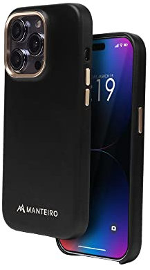 MANTEIRO Leather Phone Case - Black, iPhone 14 Pro | Premium Protective Cover with Magsafe Compatible Charging | Lightweight Dustproof, Shock Proof & Scratch Resistant | Gift Box Included