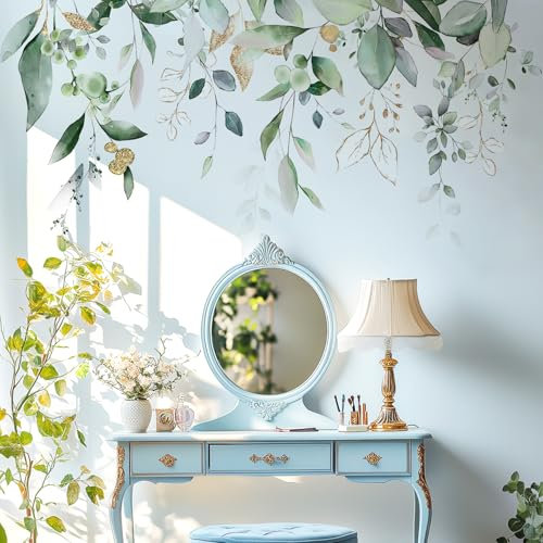VePret Green Plants Leaves Wall Decals Peel and Stick, Large Hanging Leaf Vinyl Wall Stickers, Removable Vine Home Decor Art for Bedroom Living Room Classroom Office