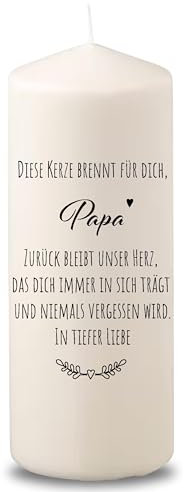 Villa Rosa Lotta – Trauerkerze Grabkerze Wolfi Papa mit Spruch I 15 cm hoch & 6 cm Durchmesser | Andenken an Verstorbene I Trauergeschenk, Grablicht, Grabschmuck | Sternenkinder Andenken Trauer