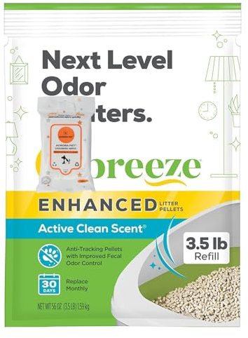 Tidy Katzenbrise Enhanced Katzenstreu Pellets – Aktiver sauberer Duft, Nachfüllpackung 1,6 kg mit Aurora Pet Wipes
