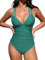 CUPSHE Damen Badeanzug V Ausschnitt Bauchweg Raffungen Tiefer Rückenausschnitt Einteilige Bademode Swimsuit Grün XL