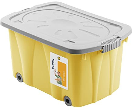 PAFEN Piraten Spielzeugkiste 49l mit Rollen - Schatzkiste 58 x 29,5 x 37,5cm - Spielzeugbehälter Aufbewahrungsbox für Kinder Ordnungsbox, Gelb