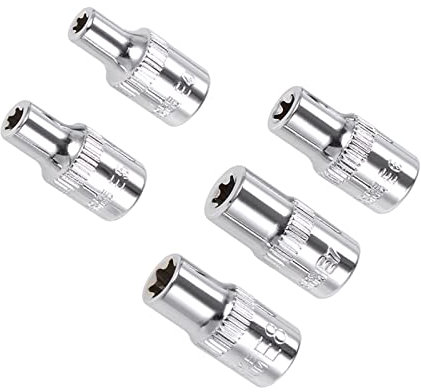 QUARKZMAN 1/4 Entraînement Externe Torx Douille peu profonde Ensemble x 5PCS Chrome Plaqué Finition Cr-V Acier pour Voiture Réparation, [E4, E5, E6, E7, E8]