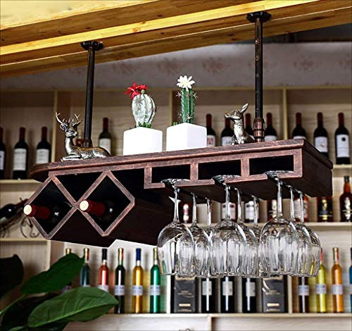 FanXus Bar Bar Weinbar Restaurant Weinglas Wein Umgedrehter Spind Eisen Retro Art + Weinregale aus Massivholz, B, 100 * 28 * 20 cm Made in China