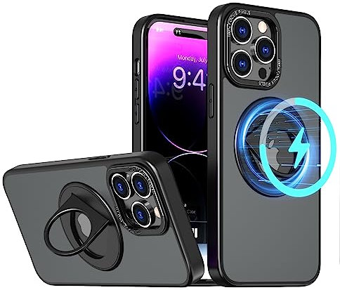 ZCDAYE for iPhone 13 Pro Max Case with Rotating Kickstand Compatible with Wireless Charging,Translucent Phone Cover Protective Phone Case for iPhone 13 Pro Max, black
