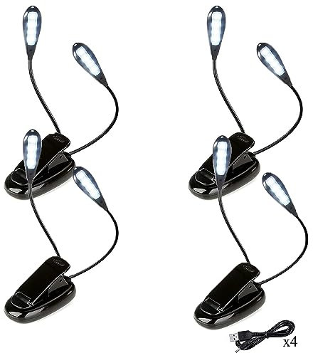 SUAVER Lampe de Lecture,Deux Têtes Liseuse Lampe Clip 8LED 2 Modes Luminosité Réglable Lampe Clipsable 360°Cou Flexible Portable Veilleuse Lampe de Chevet pour Voyage Lecture de Nuit (4pack)