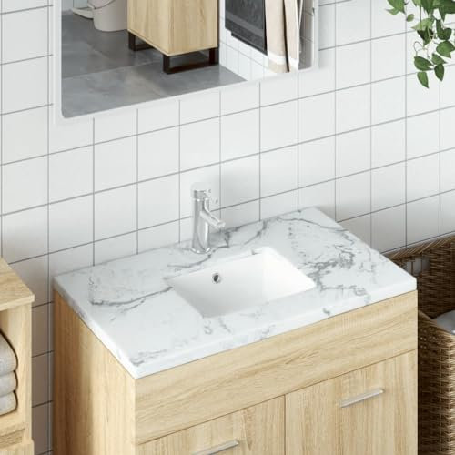 ZEYUAN Lavabo de baño Rectangular cerámica Blanco 36x31,5x16,5 cm, Lavabo sobre Encimera, Lavabo Baño, Muebles De Baño, Mueble Lavabo