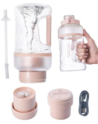 XCOOL 3 in 1 Elektrische Protein Shaker Flasche, 1L Tragbarer Mixer mit Strohhalm und Griff Große Kapazität, Magnetisch Wiederaufladbar, Selbstreinigend, 70W BPA Frei Shaker Becher für Proteinshakes