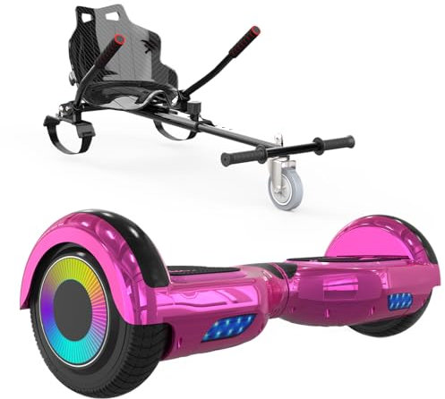 ELEKGO Hoverboards für Kinder, 6.5 Zoll Zweirad Selbstbalancierendes Hoverboards mit Go-Kart, mit LED-Leuchten, Bluetooth Lautsprecher für Jugendliche (Pink+black KT)