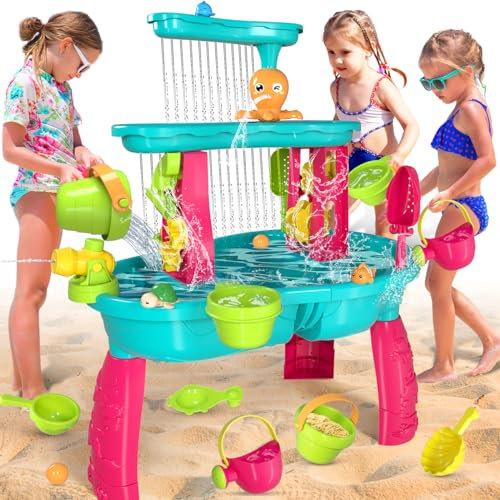 VATOS Table à eau à sable pour tout-petits, 3 animaux pour filles de 3 à 5 ans, activité aquatique d'été, table, plage, arrière-cour, jardin, jouet d'extérieur pour filles