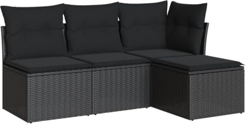 vidaXL Garten Sofagarnitur mit Kissen 4-TLG., Gartenmöbel Gartengarnitur, Sitzgruppe Sitzgarnitur, Lounge Sofa Garnitur Terrasse, Schwarz Poly Rattan