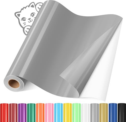 YAFLC Vinyle Adhésif Gris, Vinyle Permanent pour Cricut 30.5 x 366 cm Rouleau, Vinyle Autocollant pour Tasses, Verre, Céramique, Cadeaux de Bricolage