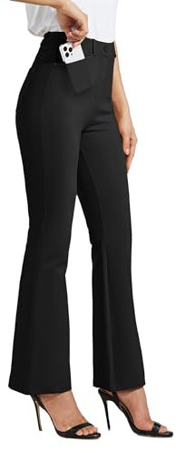 WILLIT Damen Bootcut Yogahose Arbeitshose Hohe Taille Stretch Schlaghose Bürohosen Elegante Casual Gürtelschlaufen Hose mit 4 Taschen 77cm Schwarz XXL