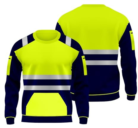 Inspire Me Hi Vis Shirts for Men High Visibility Workwear Crew Neck Fleece Sweatshirts Hi Viz Safety Shirt, Security Work Utility Soft Warm Cosy Fleece Tops