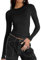 Zeagoo Women's Long Sleeve T-Shirt Basic Slim Fit Tops Y2k Crop Top Casual Solid Color Crew Neck Tee Streetwear Black L