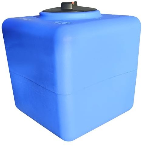 ESTO Depósito de agua potable cuadrado de 100 l, 200 l, 300 l, rectangular, de polietileno para recogida de agua, depósito exterior azul, para uso fuera del suelo, 100 l/bomba + control de presión