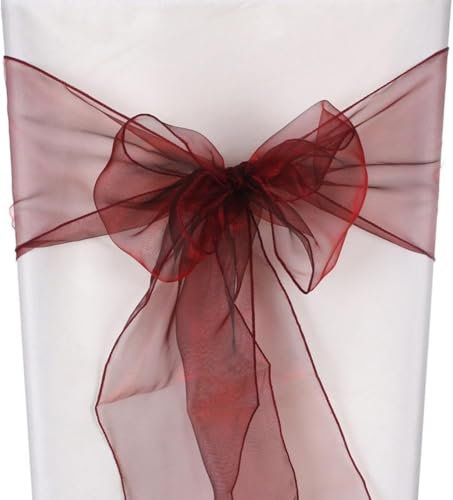 CNFQ Stuhlschleifen, Organza, für Taufe, Party, Deko, Hochzeit, Weinrot, 50 Stück