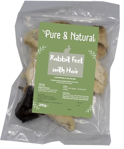 Pure & Natural Rabbit Feet with Fur - 200g Healthy Dog Treats Box, Rabbit Chew for Large & Small Dogs