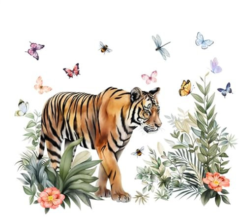 Tiger Wandtattoo | Dschungel-Tiger-Tier-Aufkleber | Tiger-Dekoration, Wandkunst-Aufkleber für Wohnzimmer, Spielzimmer, Kinderzimmer