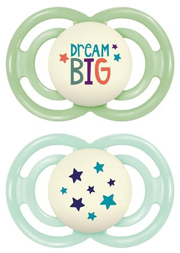 MAM Perfect Night Confezione Doppia Succhietto 16+ Mesi (Set da 2), Ciuccio MAM 16 36 mesi silicone che si illumina al buio, Kit da 2 accessori neonato per lo sviluppo orale con porta ciuccio, Verde