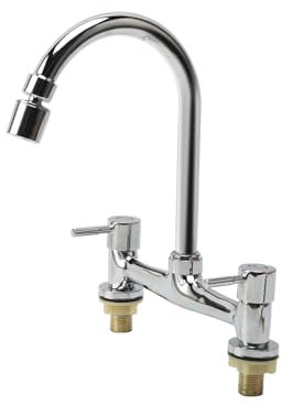 SH-RuiDu Mitigeur d'évier de cuisine, robinet de cuisine à 2 trous avec bec pivotant à 360°, finition chromée traditionnelle, double levier avec aérateur double mode pour eau chaude et froide