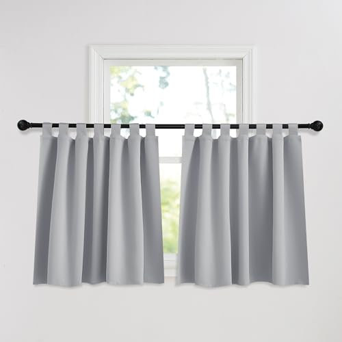 PONY DANCE Schlaufenschal 2er Set Blickdicht Fenstergardinen Kurz Verdunklungsvorhänge Kinderzimmer Junge Scheibengardinen mit Schlaufen H 120 x B 140 cm, Silbergrau