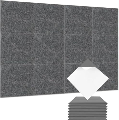 12 Stück Akustikplatten Selbstklebend, 30x30x1cm Schallschutzplatten, Akustikpaneele Wand, Schalldämmplatten, Schallabsorption für Aufnahmestudios, Zuhause, Büro, Wand (Dunkelgrau)
