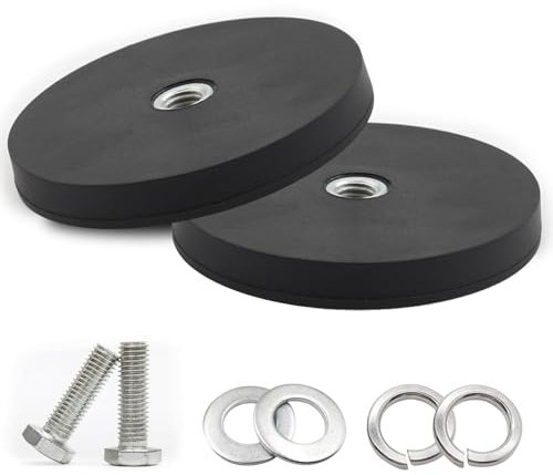 2 Stück Neodym Magnete Gummiert, Ø 88mm Gummi Runde Magnete, 55kgs Tragkraft, Starke gummiert Magnete Anti Rutsch mit M10 Innengewinde Gewinde Bohrung, für Schrauben Öse oder Haken