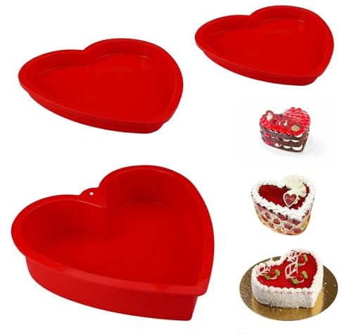 3 Pièces Moule Tarte Cœur, Rouge Revêtement Antiadhésif Moules à Gâteaux en Forme de Cœur, Moules à Gâteau en Silicone Design 3D, Silikomart Pour Gâteau Fête Des Mères, Gâteau au Fromage, Pudding