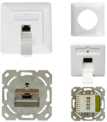 ProfiPatch Netzwerkdose LAN Dose Cat6A 500MHz Unterputz 1x RJ45 Port Anschluss Oben/unten POE CAT7,CAT6A,CAT6,CAT5 geschirmt weiß