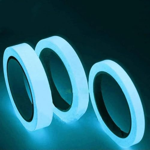 Zhhuoc 3Pcs Blue Glow in The Dark Safety Tape, 9.8 FT Fluorescent Spike Sticker for Stairs, Walls, Steps, Exits, Self-Adhesive Luminous Tapes, Safety Sign Warning Tapes