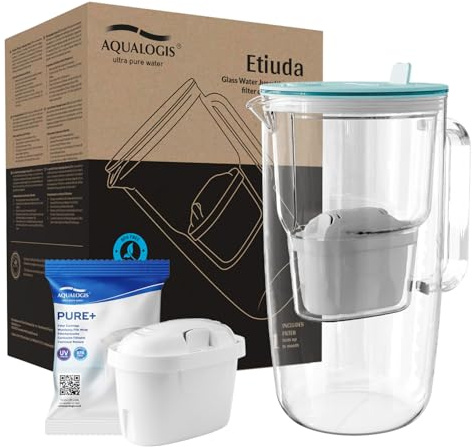 Aqualogis Etiuda 2.9L | Premium Wasserfilterkanne | inkl. 1 Pure+ Patrone | Hellblau | Reduziert unangenehmen Geruch und Geschmack
