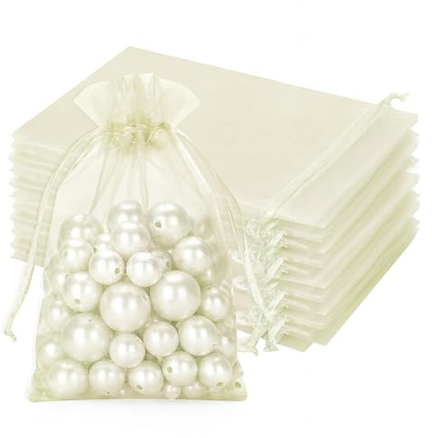 jijAcraft Beige Organzasäckchen 10x15cm: Geschenksäckchen mit Zugban Transparent Schmucksäckchen 50 Stück Organza Beutel Hochzeit zum Befüllen Geschenk Bonbon