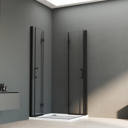 Duschkabine Schwarz 120x90x195cm Eckeinstieg Doppel Falttür 180º Falttürkabine 6mm ESG Glas Eckig Drehfalttür Duschabtrennung Dusche Duschwand, Schwarz