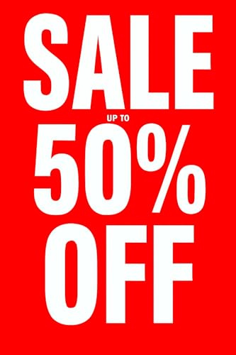 2x SALE Up to 50 Percent Off A1 Poster – Bold Retail Window Display Sign | High Visibility Red Promotional Poster for Shopfronts, Boutiques, Pop-Ups & Stores | Durable, Easy to Hang (59.4 x 84.1cm)